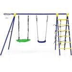 Ultimate 5-In-1 Outdoor Kids Swing Set with Sturdy A-Frame Metal Construction and Secure Ground Stakes