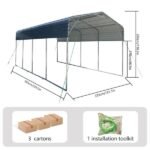 11x19FT Heavy Duty Metal Carport | Galvanized Outdoor Shelter for Cars, Boats & Parties
