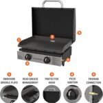 Blackstone 22″ Portable Tabletop Griddle – Dual Burner Flat Top Grill, 24,000 BTU Propane with Stainless Steel Faceplate & Rear Grease System - Image 14