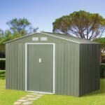 Spacious 9′ x 6′ Outdoor Storage Shed with Foundation, Sliding Doors, and Vents – Green - Image 2