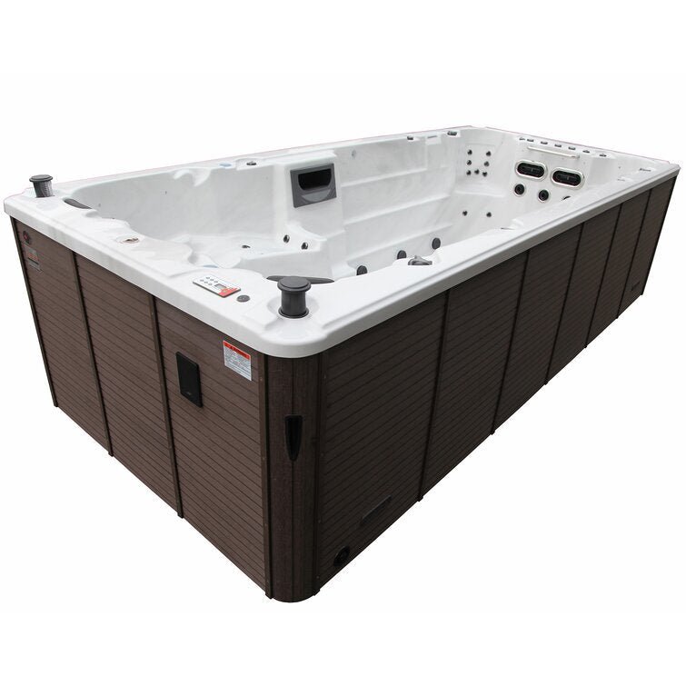 Canadian Spa Co 15 – Person 72 – Jet Acrylic Rectangular Hot Tub with Ozonator and Built-In Speaker in Sterling Silver, Walnut - Image 1