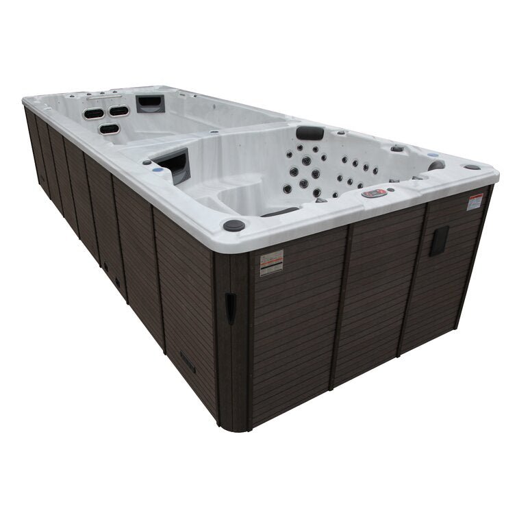 Canadian Spa Co 17 – Person 73 – Jet Acrylic Rectangular Hot Tub with Ozonator and Built-In Speaker in Sterling Silver, Walnut - Image 1