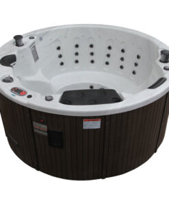 Canadian Spa Co 5 – Person 38 – Jet Acrylic Round Hot Tub with Ozonator and Built-In Speaker in Sterling Silver, Walnut