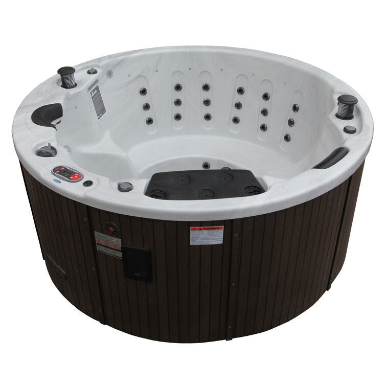 Canadian Spa Co 5 – Person 38 – Jet Acrylic Round Hot Tub with Ozonator and Built-In Speaker in Sterling Silver, Walnut - Image 1
