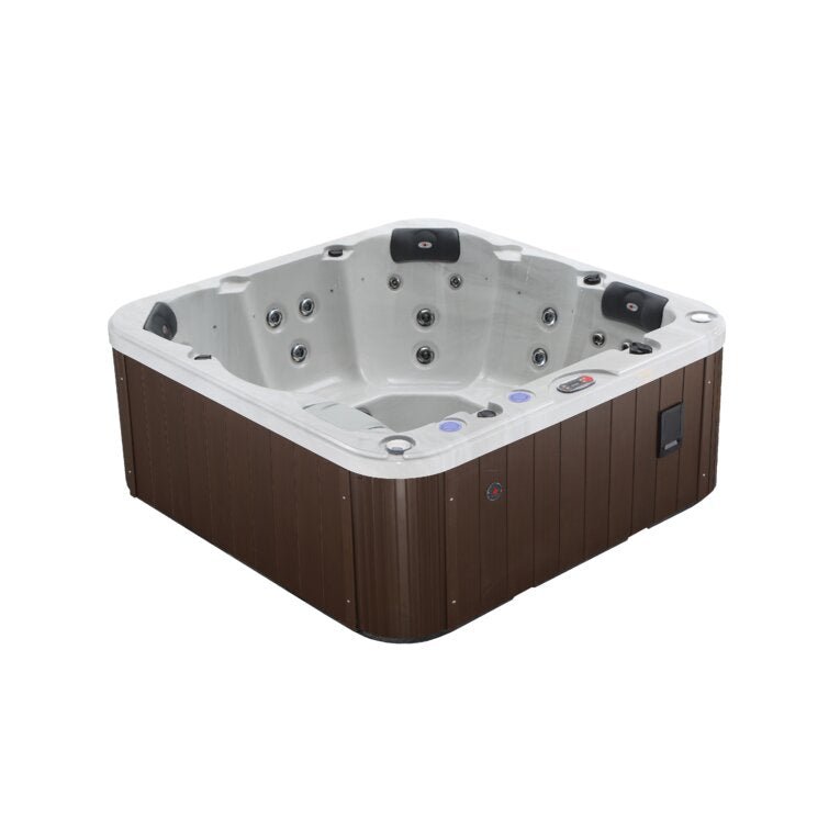 Canadian Spa Co 6 – Person 27 – Jet Acrylic Square Plug And Play Hot Tub with Ozonator and Built-In Speaker in White Cloud, Hazelnut - Image 1