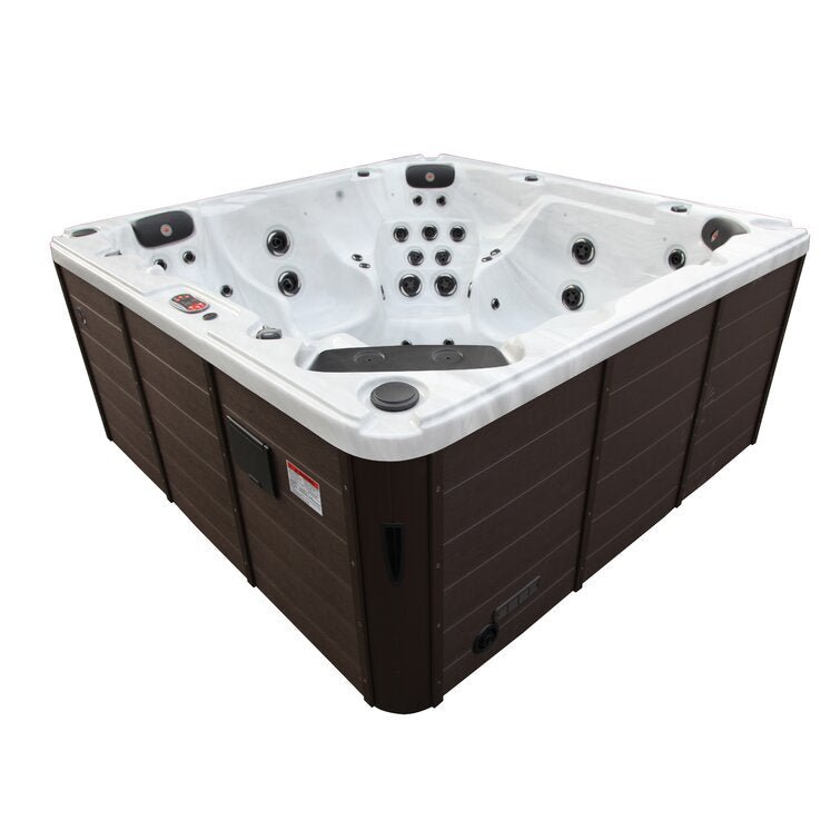 Canadian Spa Co 7 – Person 60 – Jet Acrylic Square Hot Tub with Ozonator and Built-In Speaker in Sterling Silver, Walnut - Image 1