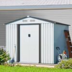 8’ X 8’ Outdoor Gable Steel Storage Shed White & gray