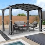 Elegant 9 x 11 ft Arched Patio Pergola Gazebo with Waterproof Sun Shade and Steel Frame - Image 2